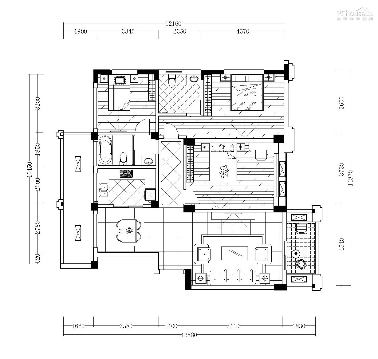 [武汉]100㎡美式三居室家装装修设计施工图-住宅装修-筑龙室内设计论坛