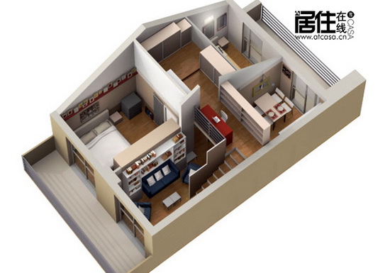 改造后的整体房屋俯视图.     转载来源:居住在线