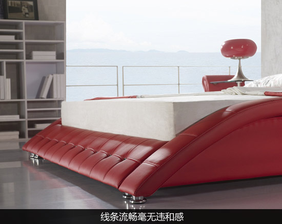 博阁红色真皮软床