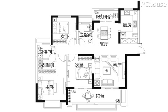 阳台变空中花园100平浪漫简欧婚房巧设计